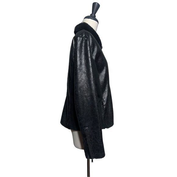 Rock & Republic Faux Fur Vegan Suede Black Moto Jacket Size XL - Picture 2 of 5